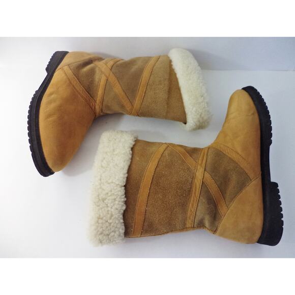 BASS TIG4 2 TONE BROWN SUEDE LEATHER PULL ON MID CALF WINTER BOOT WOMENS 9.5M - Picture 4 of 7